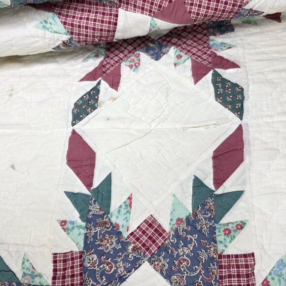Vintage Arch Quilts Elmsford NY Patchwork 8 Star Quilt Full Queen Hand Stitched